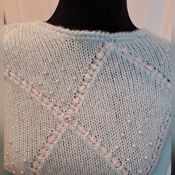 Vintage Beautifully Mine Mint Green Knit Sweater With Embellishments - Picture 2 of 8